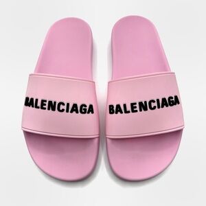 NEW Balenciaga Pink Rubber Opened Toe Pool Slides Sandals Flats Shoes